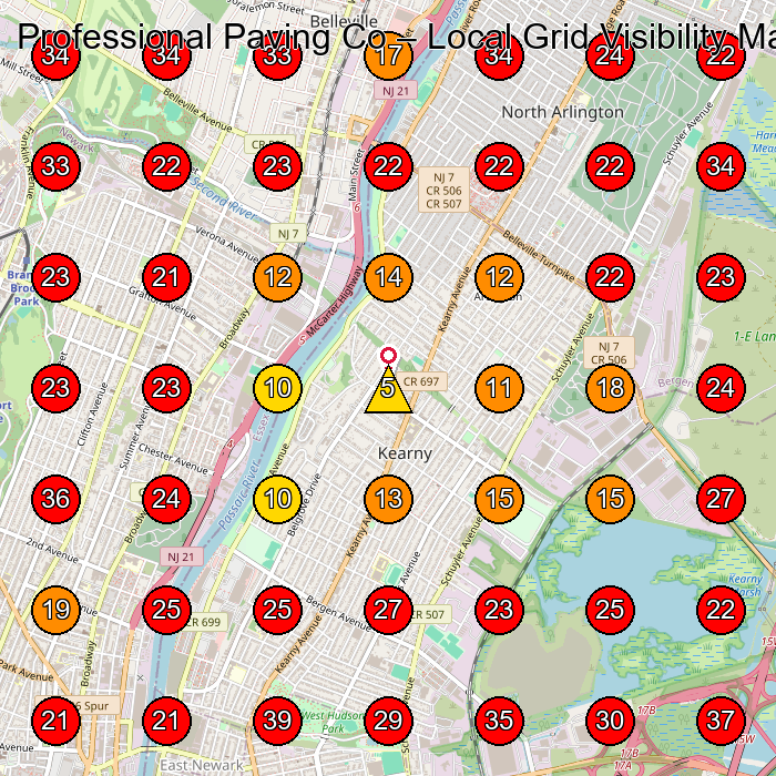 Professional Paving Co GeoGrid visibility map for Paving Contractor in Nutley